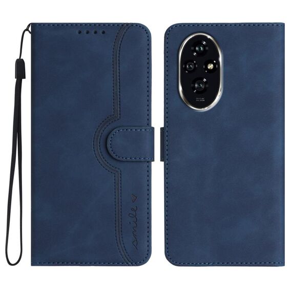 Custodia per cellulare in pelle con motivo a cuore per Honor 200 Pro (blu reale)