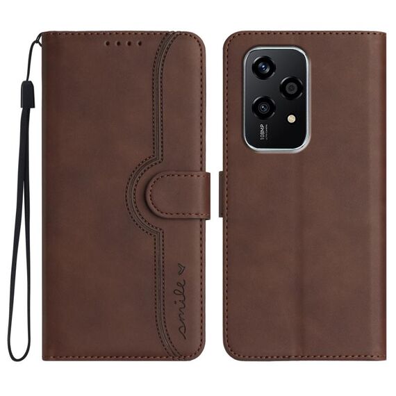 Per Honor 200 Lite Custodia per cellulare in pelle con motivo a cuore globale (marrone)
