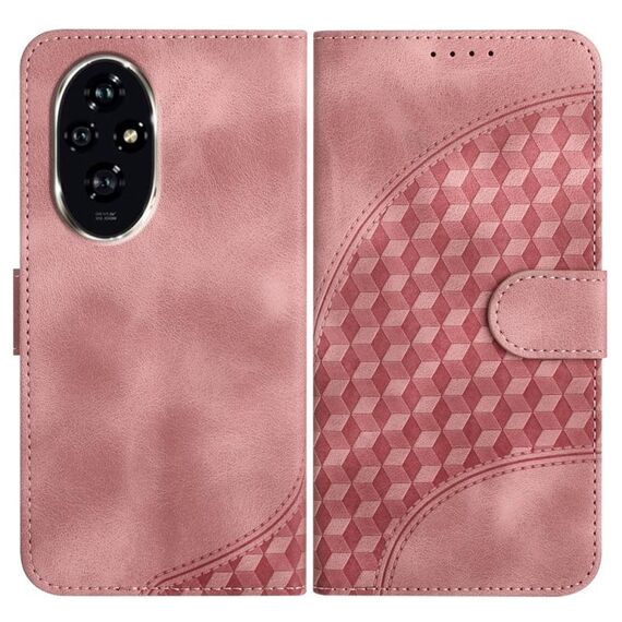Custodia in pelle per telefono con stampa testa di elefante in rilievo per Honor 200 YX0060 con cordino (rosa)