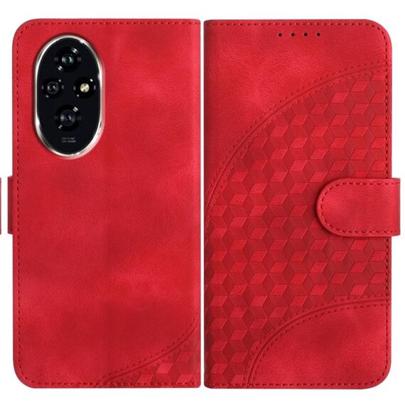 Custodia in pelle per telefono con stampa testa di elefante in rilievo per Honor 200 YX0060 con cordino (rosso)