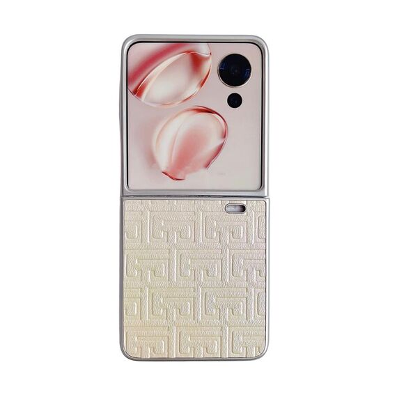 Custodia per telefono in pelle geometrica sfumata con vernice perlescente per Honor Magic V Flip (oro)