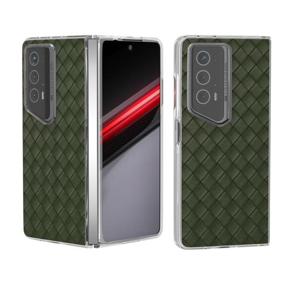 Custodia per telefono in PU con struttura trasparente per Honor Magic V2 RSR Porsche Design intrecciato (verde)