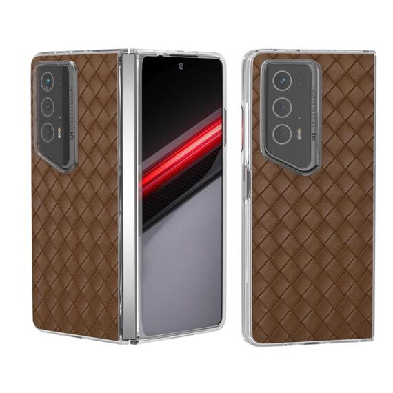 Custodia per telefono in PU con struttura trasparente e trama intrecciata per Honor Magic V2 RSR Porsche Design (marrone)