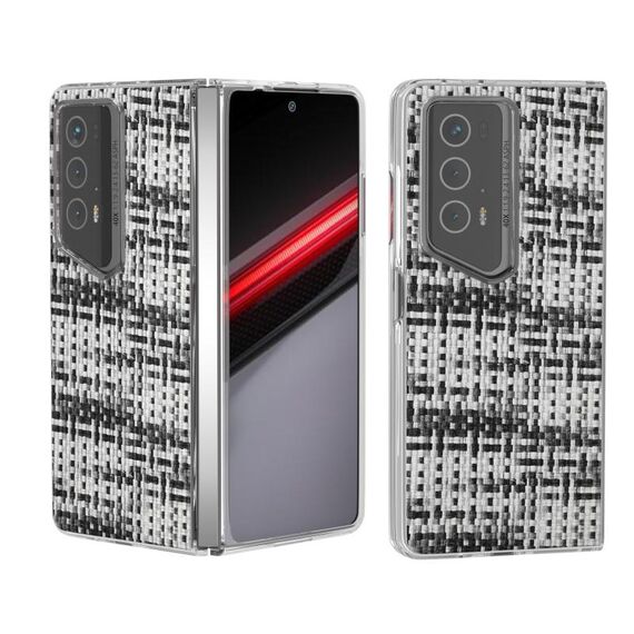 Custodia per telefono in PU con cornice trasparente con texture rombica colorata per Honor Magic V2 RSR Porsche Design (nero e bianco)
