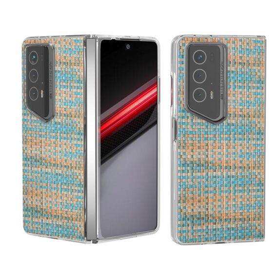 Custodia per telefono in PU con cornice trasparente colorata per Honor Magic V2 RSR Porsche Design (blu)