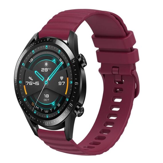 Per Huawei GT2 46mm 22mm cinturino in silicone tinta unita con motivo a pois ondulato (rosso vino)