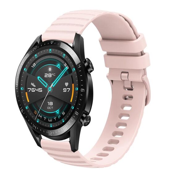 Per Huawei GT2 46mm 22mm cinturino in silicone tinta unita con motivo a pois ondulato (rosa)