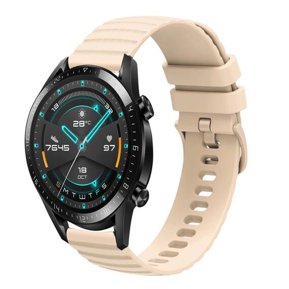 Per Huawei GT2 46mm 22mm cinturino in silicone tinta unita con motivo a pois ondulato (beige)
