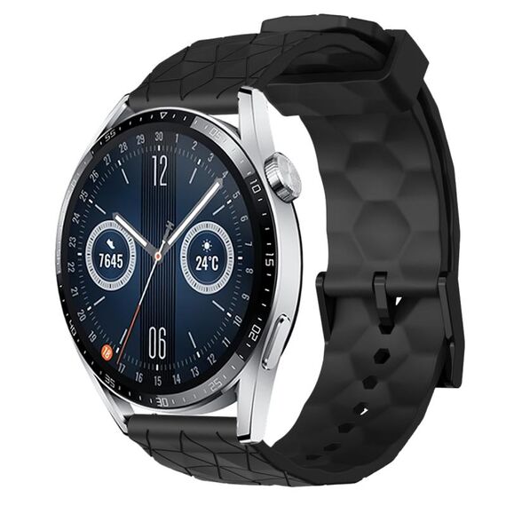 Per Huawei Watch GT3 42mm 20mm Cinturino in silicone tinta unita con motivo a calcio (nero)