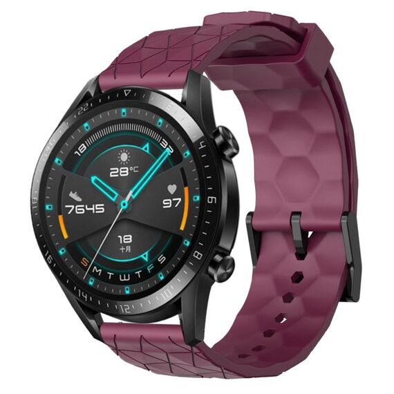Per Huawei Watch GT2 42mm 20mm Cinturino per orologio in silicone tinta unita con motivo a calcio (rosso vino)