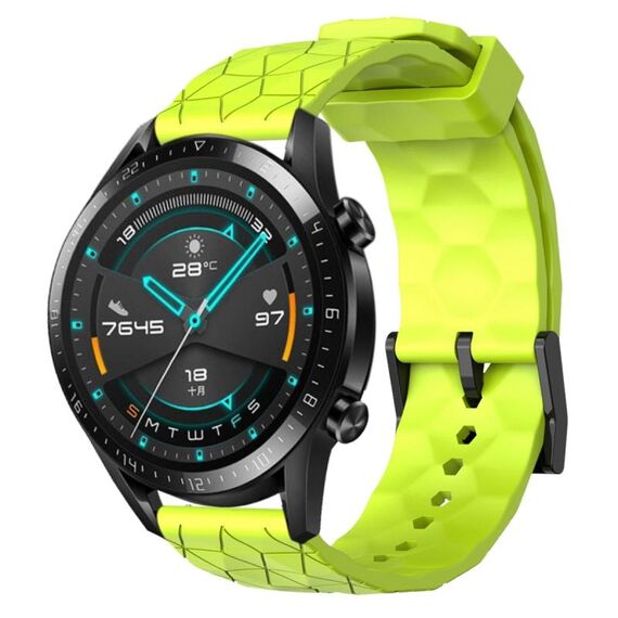 Per Huawei Watch GT2 42mm 20mm Cinturino in silicone a tinta unita con motivo calcio (verde lime)
