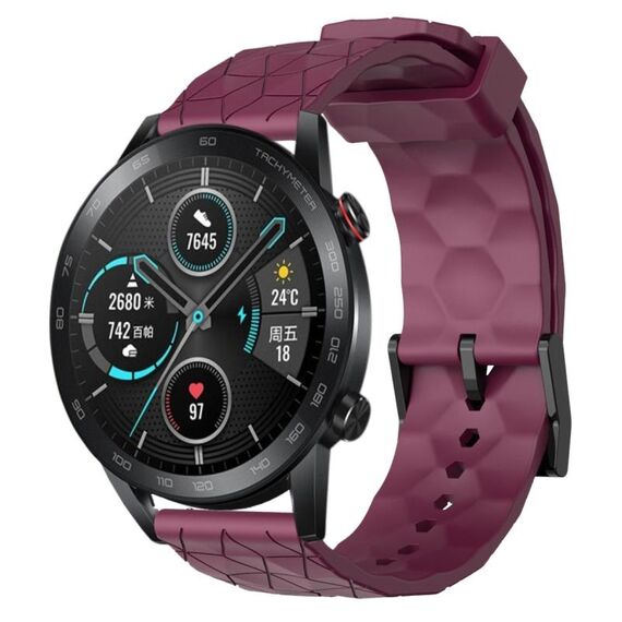 Per Honor MagicWatch2 42mm 20mm Cinturino per orologio in silicone tinta unita con motivo a calcio (rosso vino)