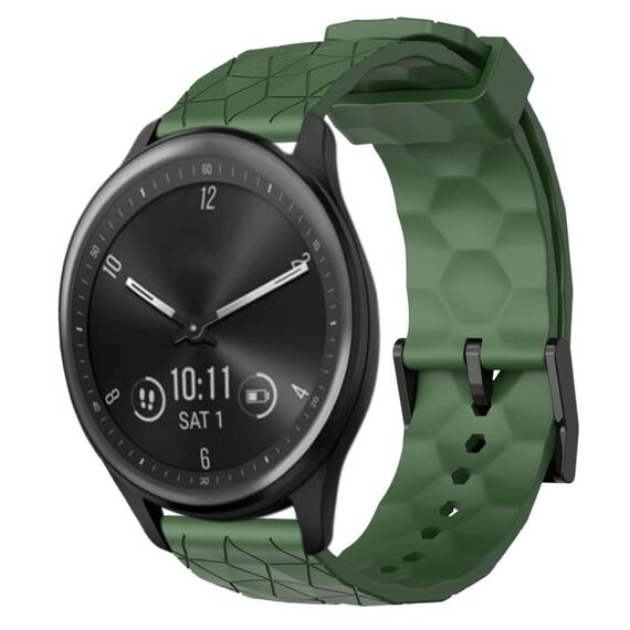 Per Garmin Vivomove Sport 20mm Cinturino per orologio in silicone tinta unita con motivo a calcio (verde militare)