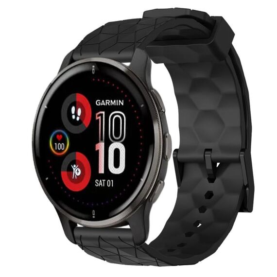 Per Garmin Venu 2 Plus 20mm Cinturino in silicone a tinta unita con motivo calcio (nero)
