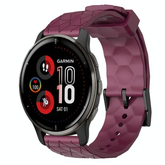 Per Garmin Venu 2 Plus 20mm Cinturino per orologio in silicone tinta unita con motivo a calcio (rosso vino)