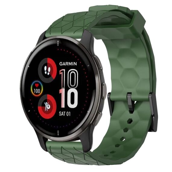 Per Garmin Venu 2 Plus 20mm Cinturino per orologio in silicone tinta unita con motivo a calcio (verde militare)