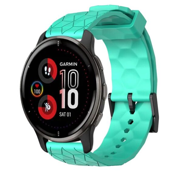 Per Garmin Venu 2 Plus 20mm Cinturino per orologio in silicone tinta unita con motivo a calcio (verde acqua)