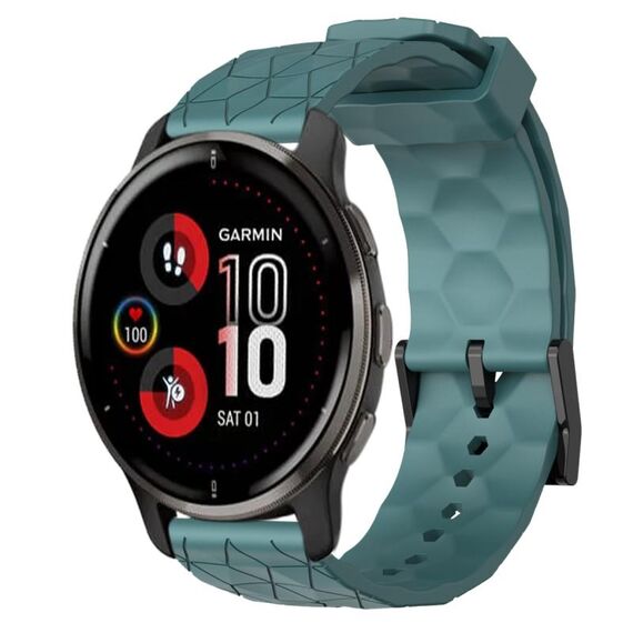 Per Garmin Venu 2 Plus 20mm Cinturino per orologio in silicone tinta unita con motivo a calcio (Rock Cyan)
