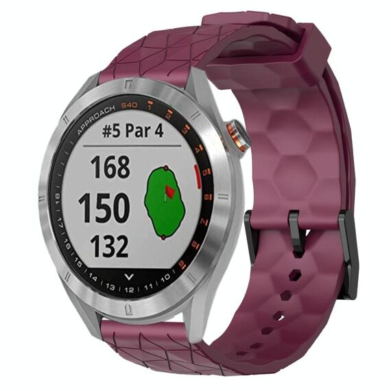 Per Garmin Approach S40 Cinturino per orologio in silicone tinta unita da 20 mm con motivo a calcio (rosso vino)