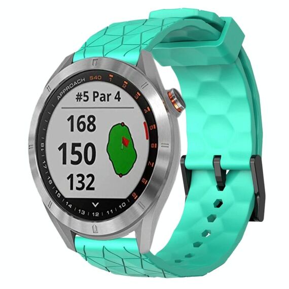Per Garmin Approach S40 Cinturino per orologio in silicone tinta unita da 20 mm con motivo a calcio (verde acqua)