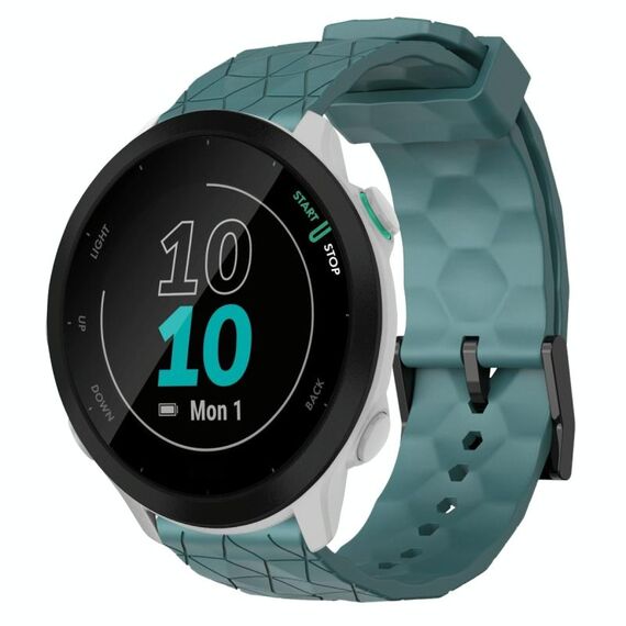 Per Garmin Forerunner 55 20mm Cinturino per orologio in silicone tinta unita con motivo a calcio (Rock Cyan)