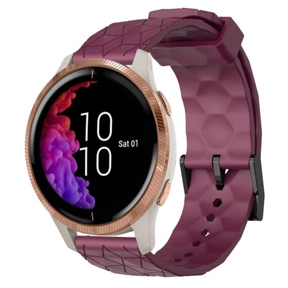 Per Garmin Venu 20mm Cinturino per orologio in silicone tinta unita con motivo a calcio (rosso vino)