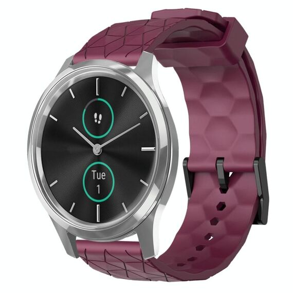 Per Garminmove Luxe 20mm Cinturino per orologio in silicone tinta unita con motivo a calcio (rosso vino)