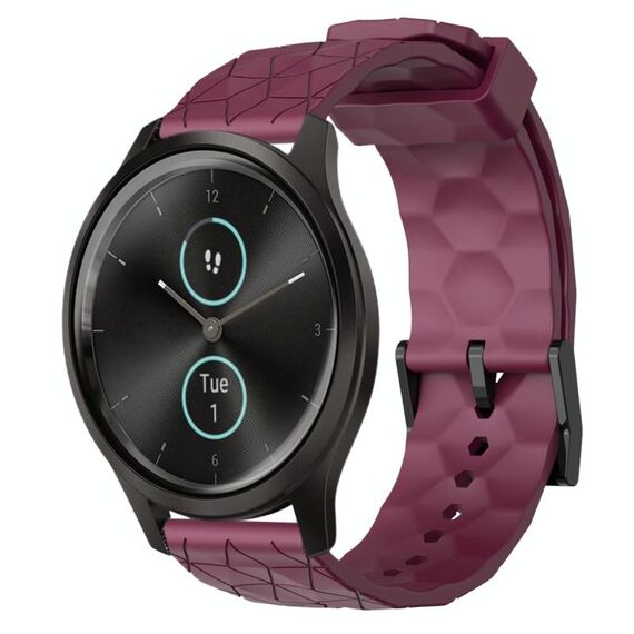 Per Garminmove Style 20mm Cinturino per orologio in silicone tinta unita con motivo a calcio (rosso vino)