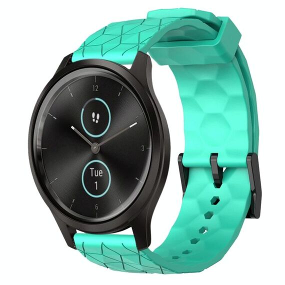 Per Garminmove Style 20mm Cinturino per orologio in silicone tinta unita con motivo a calcio (verde acqua)