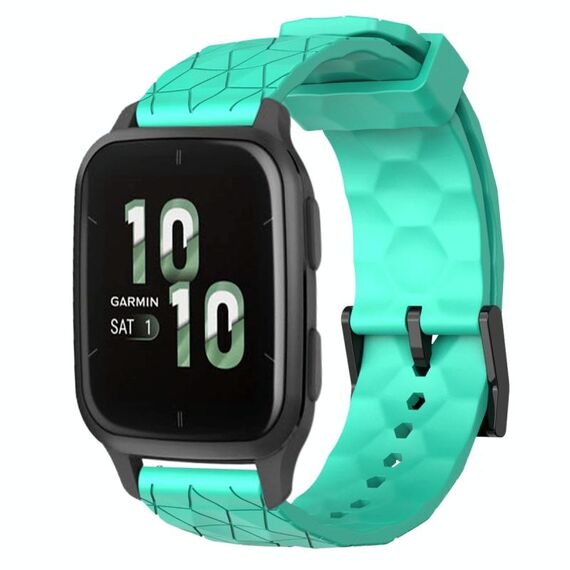 Per Garmin Forerunner Sq2 Cinturino per orologio in silicone tinta unita da 20 mm con motivo a calcio (verde acqua)