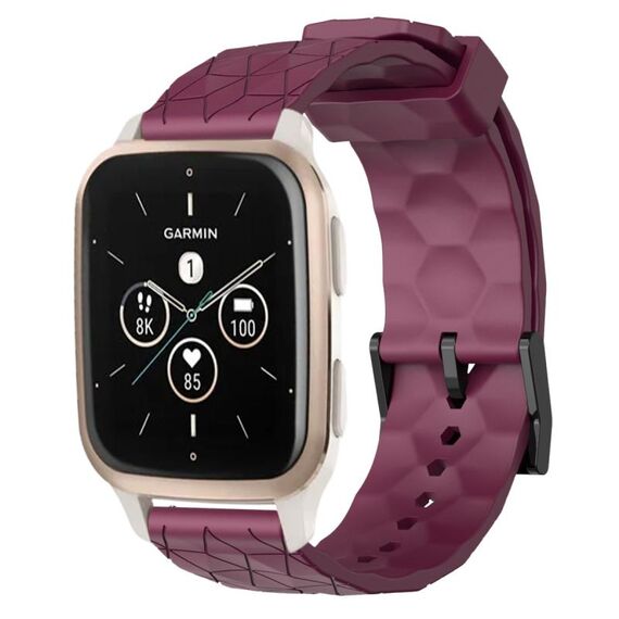Per Garmin Forerunner Sq2 Music Cinturino per orologio in silicone tinta unita da 20 mm con motivo a calcio (rosso vino)
