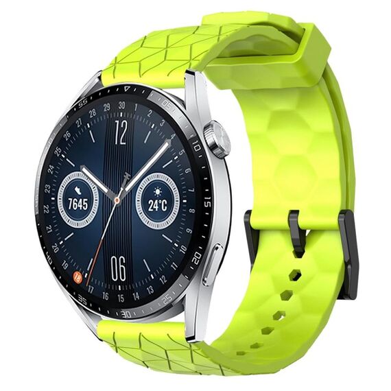 Per Huawei Watch GT3 46mm 22mm Cinturino in silicone a tinta unita con motivo calcio (verde lime)