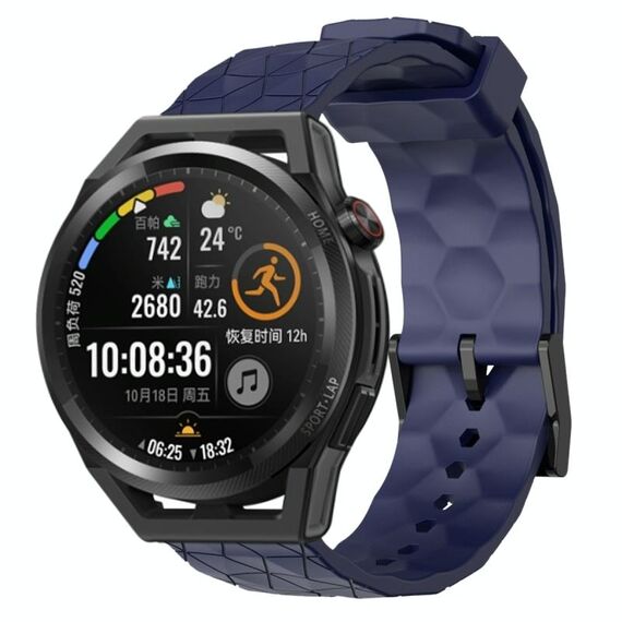 Per Huawei Watch GT Runner 22mm Cinturino per orologio in silicone tinta unita con motivo a calcio (blu navy)