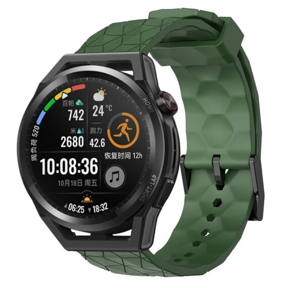 Per Huawei Watch GT Runner 22mm Cinturino in silicone tinta unita con motivo a calcio (verde militare)