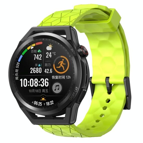 Per Huawei Watch GT Runner 22mm Cinturino in silicone a tinta unita con motivo calcio (verde lime)
