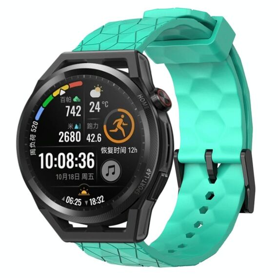 Per Huawei Watch GT Runner 22mm Cinturino per orologio in silicone tinta unita con motivo a calcio (verde acqua)