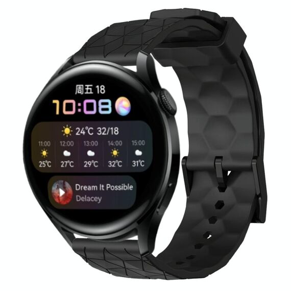 Per Huawei Watch 3 22mm Cinturino in silicone tinta unita con motivo a calcio (nero)