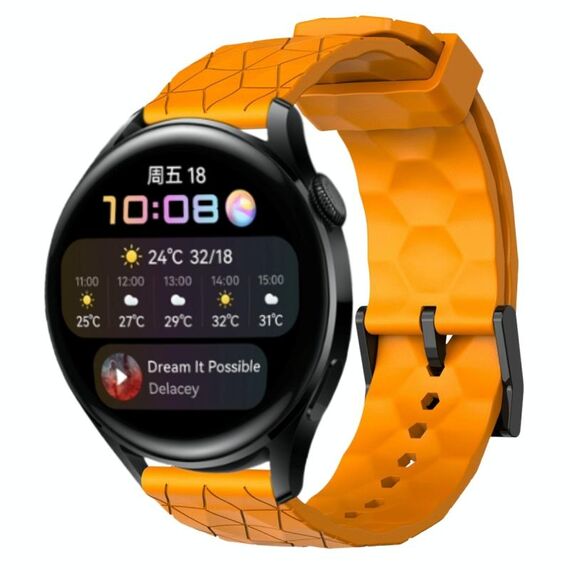 Per Huawei Watch 3 22mm Cinturino in silicone tinta unita con motivo a calcio (giallo)