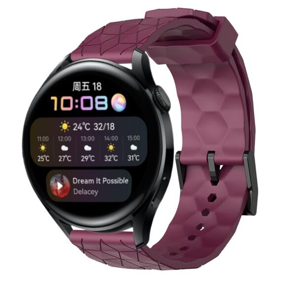 Per Huawei Watch 3 22mm Cinturino in silicone tinta unita con motivo a calcio (vino rosso)