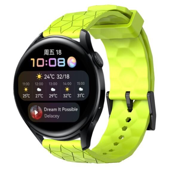 Per Huawei Watch 3 22mm Cinturino in silicone tinta unita con motivo a calcio (verde lime)