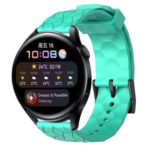 Per Huawei Watch 3 22mm Cinturino per orologio in silicone tinta unita con motivo a calcio (verde acqua)
