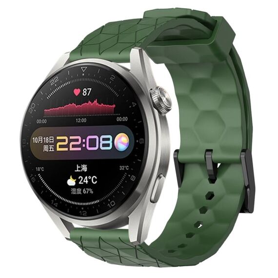 Per Huawei Watch 3 Pro 22mm Cinturino per orologio in silicone tinta unita con motivo a calcio (verde militare)