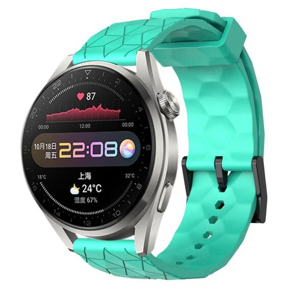Per Huawei Watch 3 Pro 22mm Cinturino in silicone tinta unita con motivo a calcio (verde acqua)