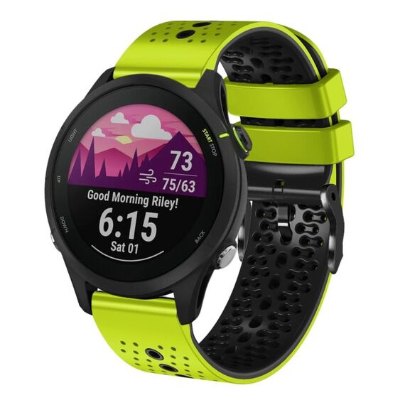 Per Garmin Forerunner255 Cinturino in silicone bicolore perforato da 22 mm (lime + nero)