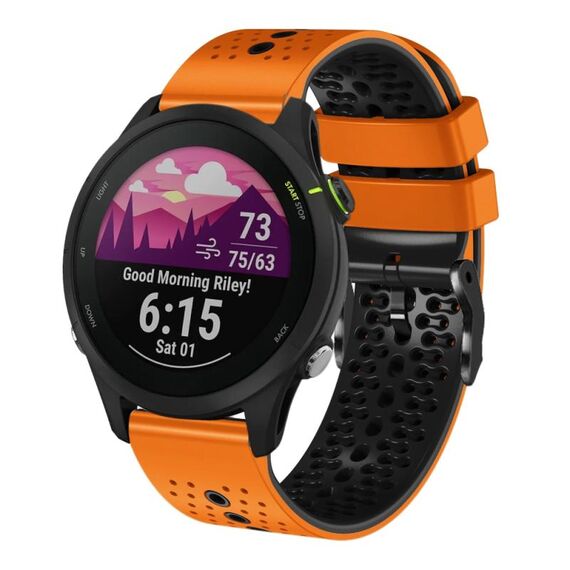 Per Garmin Forerunner 255 Music Cinturino in silicone bicolore traforato da 22 mm (arancione + nero)
