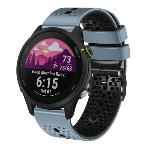 Per Garmin Forerunner 255 Music Cinturino in silicone bicolore traforato da 22 mm (blu + nero)