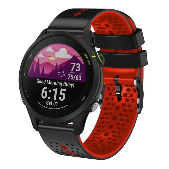 Per Garmin Forerunner 255 Music Cinturino in silicone bicolore traforato da 22 mm (nero + rosso)