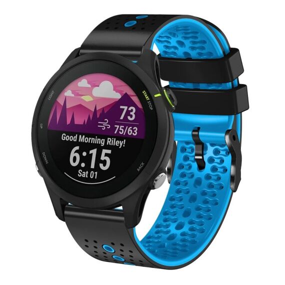 Per Garmin Forerunner 255 Music Cinturino in silicone bicolore traforato da 22 mm (nero + blu)