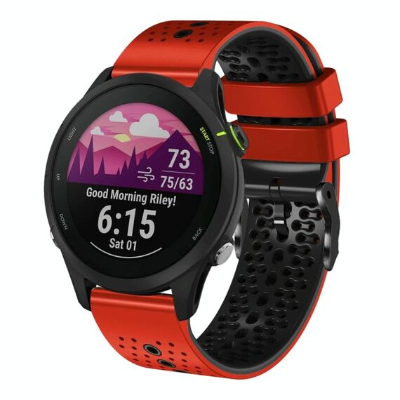 Per Garmin Forerunner 255 Music Cinturino in silicone bicolore traforato da 22 mm (rosso + nero)