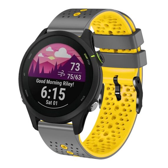 Per Garmin Forerunner 255 Music Cinturino in silicone bicolore traforato da 22 mm (grigio + giallo)